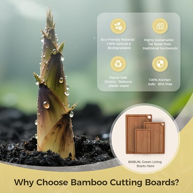 Bamboo Cutting Board for Kitchen Meal Prep & Serving, 3-Piece Wooden Set with Juice Grooves, Side Handles, Non-Slip Mats – Ideal for Meat, Veggies, Fruit – Ideal Gift for the Home