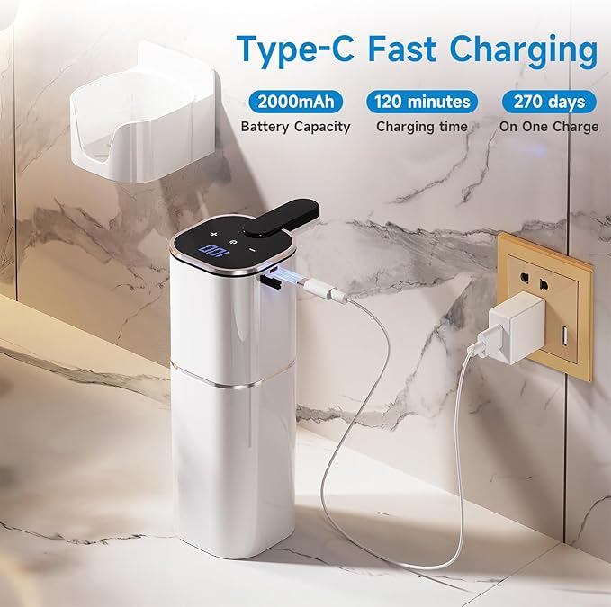CATIRE Upgraded Larger Capacity Automatic Soap Dispenser Touchless, 17.6oz Liquid Hand Soap Dispenser, Rechargeable 2000mAh, 8 Adjustable Levels, 2-in-1 Wall Mount & Countertop for Kitchen Bathroom