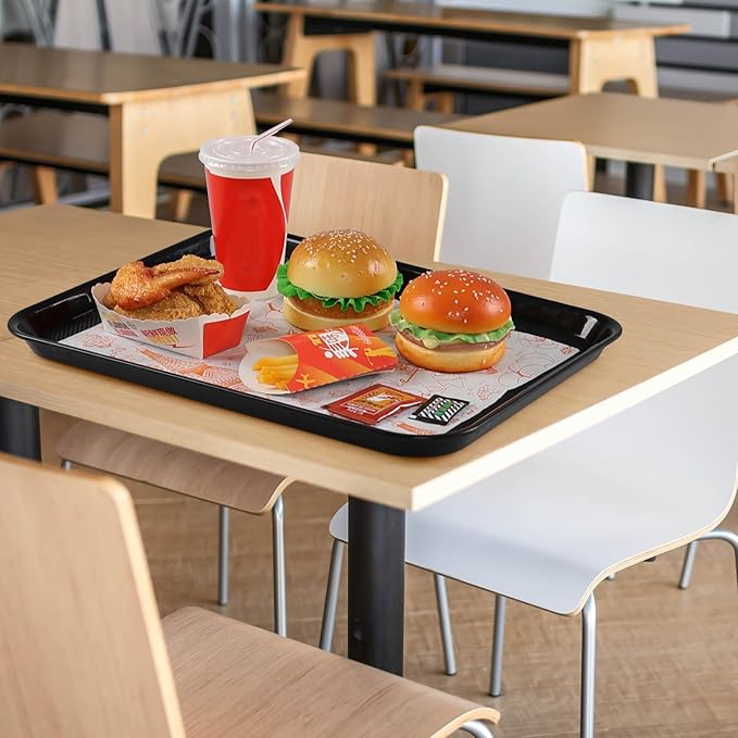 Taysisiter Plastic Fast Food Serving Tray, Black Rectangular Tays, 6 Packs