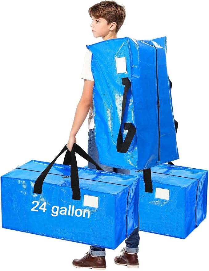 4 Pcs 24 Gallon Extra Large Moving Bags Heavy Duty Storage Bag with Strong Zipper Handle Foldable XXL Jumbo Storage Tote Packing Moving Box for College Dorm Travel Cloth Duffle (Blue)