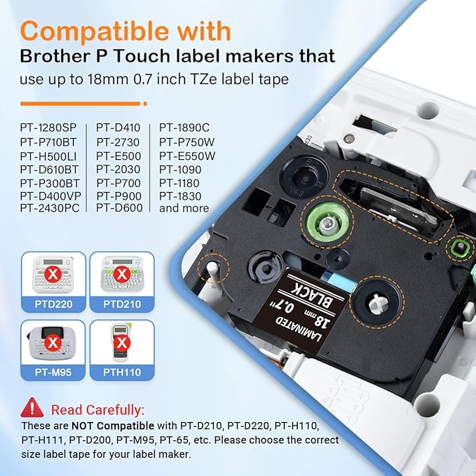 Labelife 18mm Black Label Tape TZe-345 Compatible with Brother P Touch TZ Tape 18mm 0.7 Laminated White on Black TZe345 for Brother T-D400 PT-D410 PTD460BT PT-D610BT PT-D600 Label Maker, 5-Pack