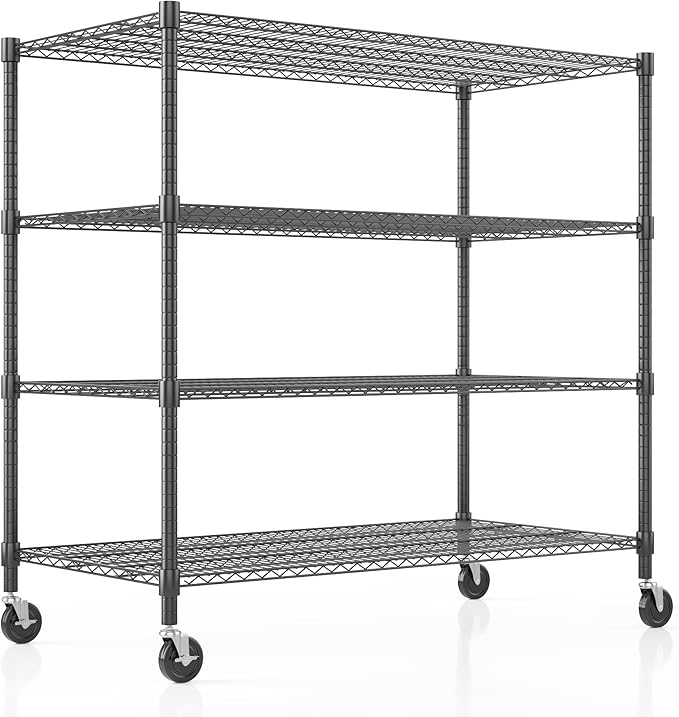 Homdox Heavy Duty Metal Shelves for Storage, 4 Tier Storage Racks and Shelving, Commercial Adjustable Wire Shelving Unit on Wheels, Garage Rack Pantry Shelves Kitchen Shelving, 24"x48"x72", Black