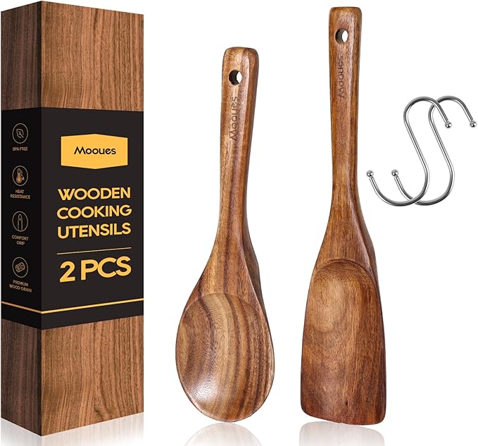 Multifunction Wooden Spatula Spoon Rice Scooper, Great for Cooking and Serving, Mixing, Scoop, and Scrape, Nonstick Cookwares, BPA-Free, Heat Resistant Teak Wood Spatula for Kitchen Use