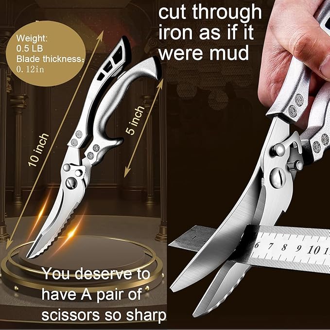 ANDONG Upgrade Heavy Duty Stainless Steel Kitchen Scissors - Professional Poultry Shears for Bone, Meat, Chicken, Fish, Turkey, Vegetables,Spring Loaded Multipurpose Ultra Sharp Utility Scissors