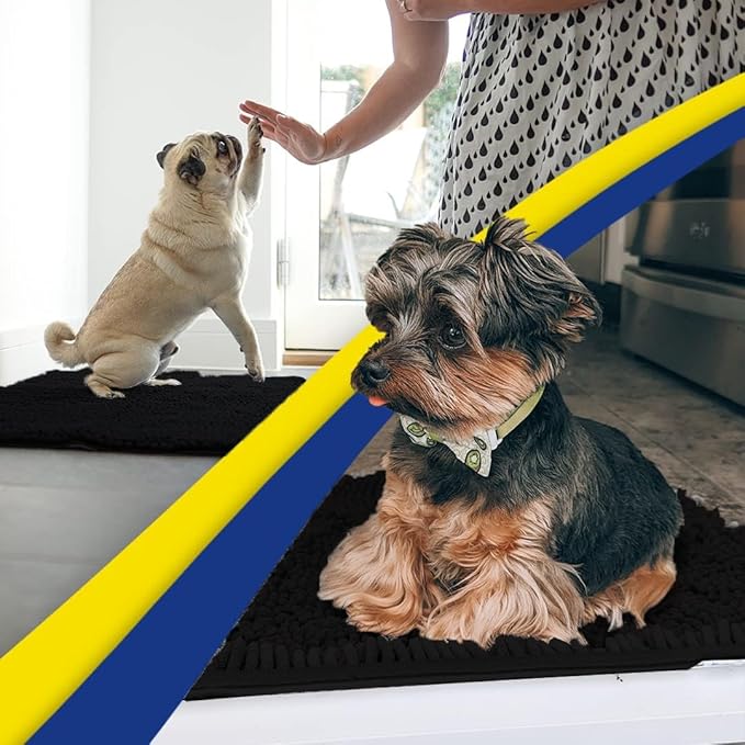 Muddy Mat® | Super Absorbent Door Mat Indoor, Microfiber Quick Dry Chenille Entryway Rug, Non-Slip Front Door Mat, Indoor Mats for Entryway, Machine Washable Pet Rug, Black 36"x120"