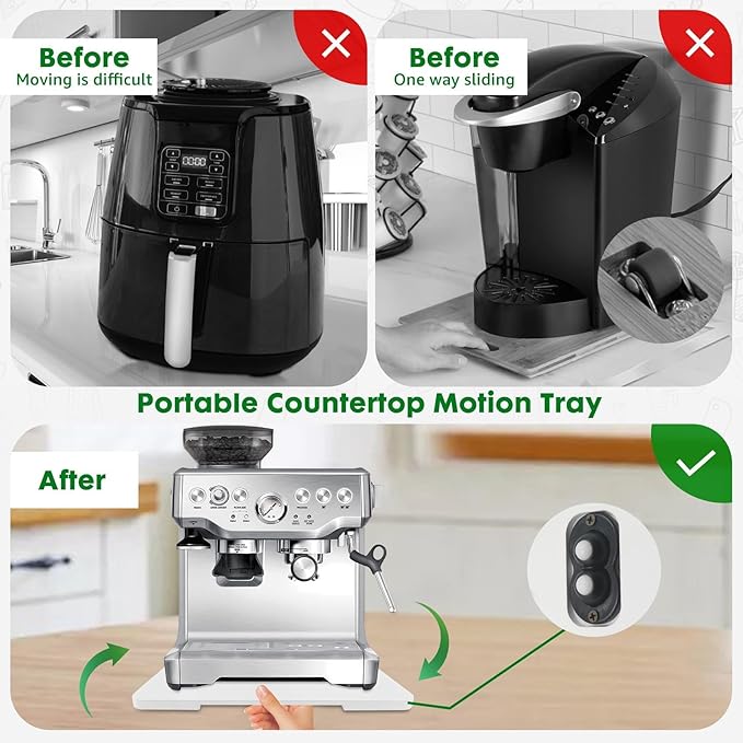 Appliance Slider 360° Rolling Tray for Coffee Maker- Bamboo Coffee Pot Slider Tray for Countertop Rotation Sliding Tray with Wheels, Appliances Mat Easily from Under The Cabinet White (15.7"×13")