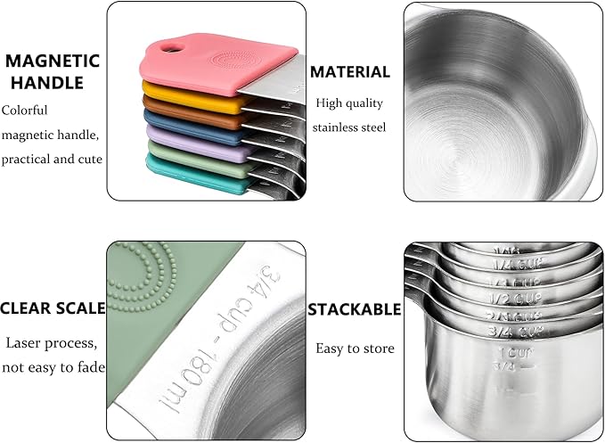 Magnetic Measuring Cups and Spoons Set of 16 Includes Stainless Steel Magnetic Measuring Cup Double Sided Magnetic Measuring Spoons with 1 Leveler for Dry and Liquid Ingredients