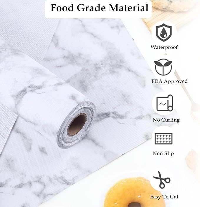 Cabinet Drawer Liner Non Slip Waterproof 11 Inch Wide X 20 Ft Non Adhesive Pantry Closet Shelf Liner Strong Grip Liner for Kitchen Bathroom Refrigerator Dresser Drawer Cupboard Mat Marble