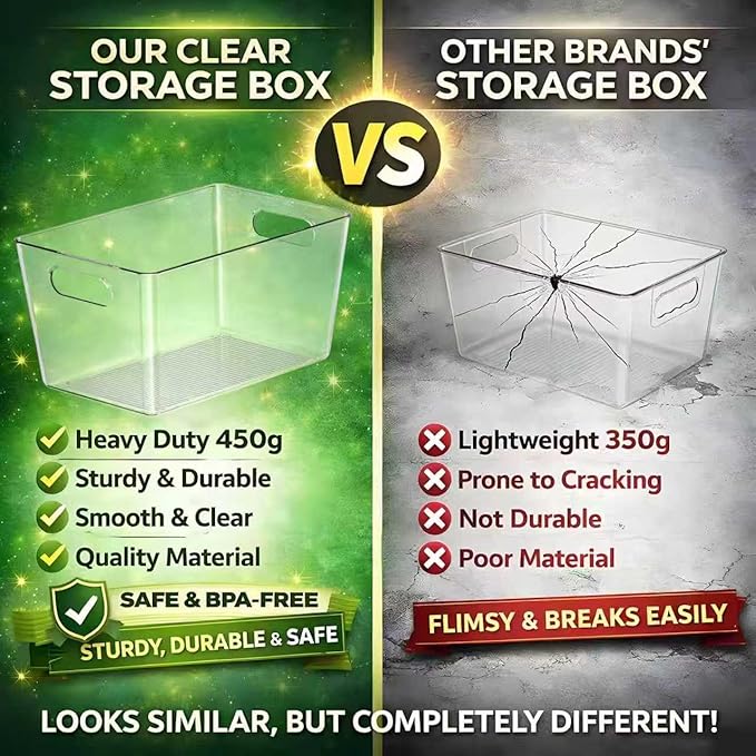 4 Pack Clear Plastic Storage Bins, Pantry Organization and Storage Bins for Kitchen-Fridge Organizer, Pantry Storage Containers, Cabinet Organizers