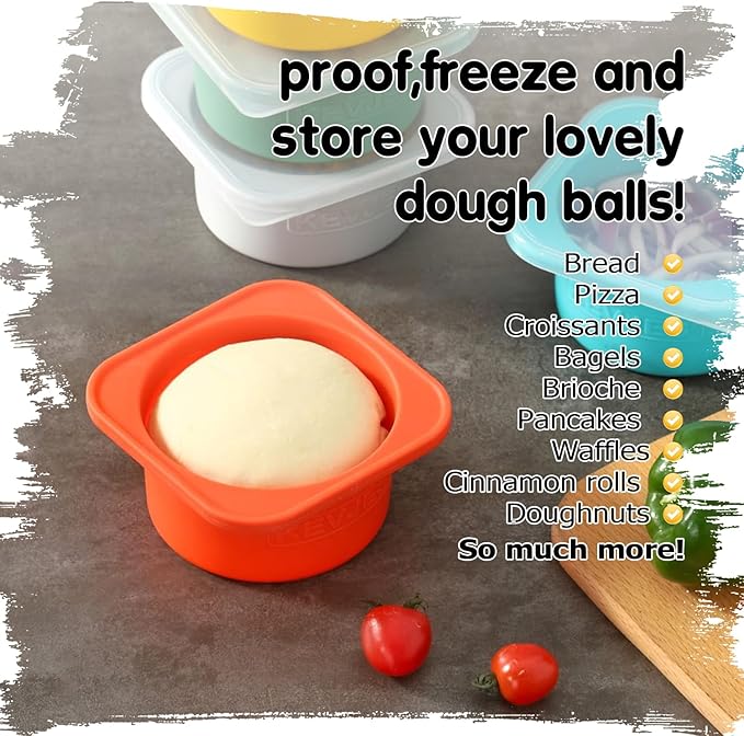 KEVJES Stackable Silicone Artisan Pizza Dough Proofing Proving Boxes with Air-tight Lids-4pack-500ml Volume for 250g Dough Ball (Space Grey)