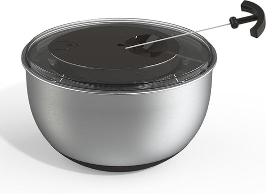 COOK WITH COLOR Stainless Steel Salad Spinner - 5 Qt. Lettuce Washer And Vegetable Spinner Dryer for Easy Salad Prep - Non Slip Base with Pull Handle - Auto Stop Brake System, Stain and Odor Resistant