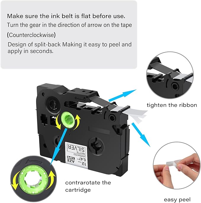 GREENCYCLE Compatible for Ptouch TZ TZe M931 12mm 0.47 Inch 1/2" Black on Matte Silver Laminated AZE Label Tape for PTD210 D200 D400AD D600 PT-H100 PTH110 PT1290 PT-1230PC PTP700BT, 10 Pack