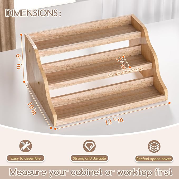 Memanque Tiered Spice Rack Organizer for Cabinet, Wooden Spice Rack for Countertop, Spice Shelf organizer Spice Organization for Cabinet