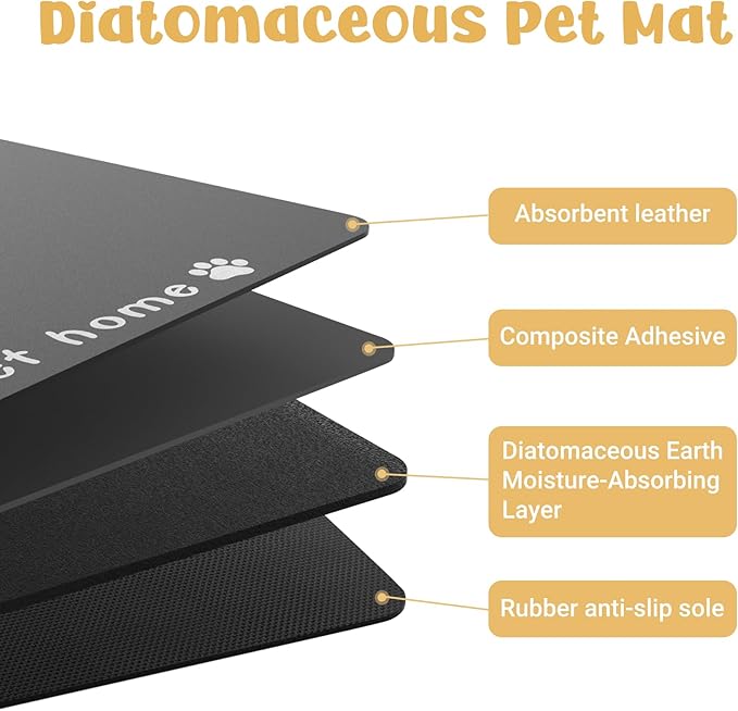 Dog Food Mat, Diatom Ooze Cat Water Mats Non Slip for Floors Waterproof and Water Absorption, Easy to Clean-Paw (12" H*15.5" L)