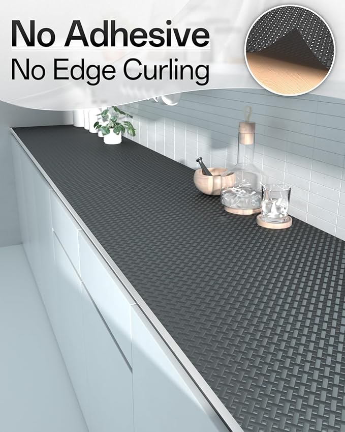 Shelf and Drawer Liner for Kitchen Cabinet, Non-Adhesive 12in x 120in Waterproof Contact Paper Refrigerator Liners Thickened Durable EVA Material Non Slip Mat for Dresser Cupboard Pantry Protector