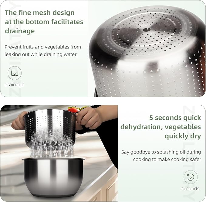 Zypilatsry 6L-Stainless Steel Salad Rotator, Vegetable Dishwasher,Lettuce Cleaner and Dryer, Kitchen Strainers.