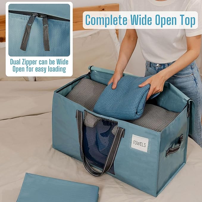 VENO 6 Pack Moving Bags, Christmas Storage Bins, Moving Boxes Alternative, Comforter and Blanket Storage Bags, College Dorm Packing Supplies, Foldable Heavy-Duty Tote (Shiny Light Blue, 6 Pack)