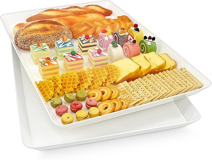 AMGBZT Serving Tray Platter, 22'' x 15'' x 1.6'', 2 Pcs Food Tray for Veggie Fruit Snack Dessert Cookie Cheese, Food Trays for Party Supplies Display, Large Platters for Serving Food, BPA Free