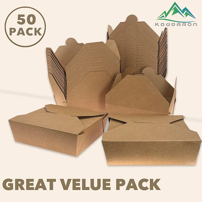 38Oz 50Pcs Disposable Take Out Food Containers Brown Food Boxes To Go Kraft Paper Takeout Box Microwaveble (38OZ-50PACK)