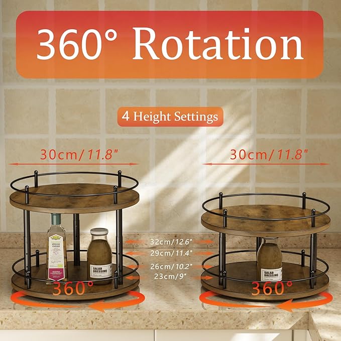 LIAISIMI 2 Tier Lazy Susan Organizer,2-Tier Spinning Spice Rack with Stable Carousel Base & 4 Height Settings for Cupboard Kitchen Countertop Dining Table Cupboard (Two-Ply(Round))