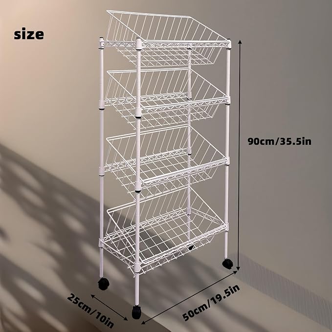 NSF white 4-layer storage rack, kitchen basket rack, vegetable tableware sorting, laundry room dirty clothes storage, detachable storage basket, multifunctional household epoxy resin
