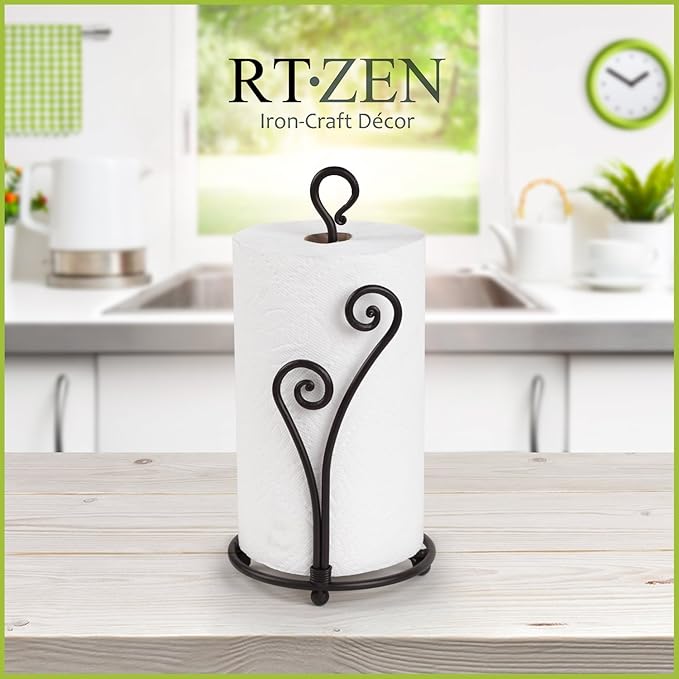 RTZEN Matte Black Paper Towel Holder Countertop - Decorative Farmhouse Paper Towel Roll Holder - Rustic Metal Modern Stand for Kitchen or Bathroom (Heart Shaped)