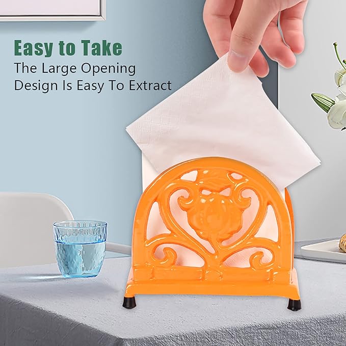 MINLUFUL Napkin Holder for Table - Vintage Farmhouse Kitchen Restaurant Cast Iron Napkin Holder for Dinner Cocktail Paper Napkins, Orange