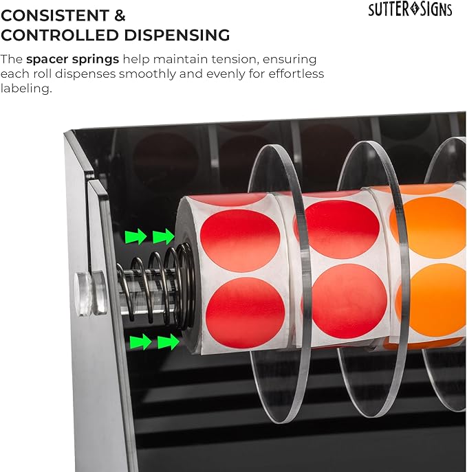 Roll Label Dispenser for Sticker Labels | Thick Durable Acrylic Sticker Roll Holder with Anti-Slip Feet and Spacer Springs