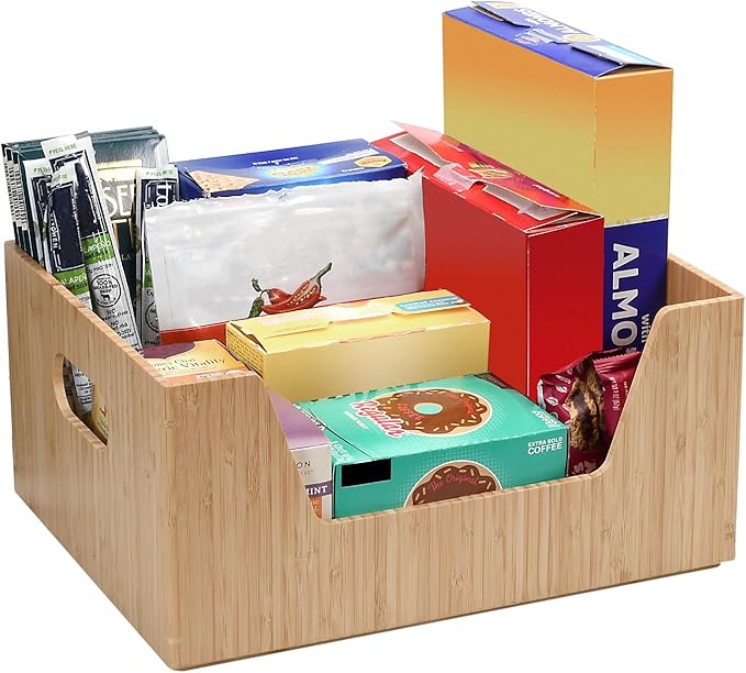 MobileVision Bamboo Storage Box Set Open Front Bin Organizers to use in kitchen pantries, cabinets and countertops 1 Large & 1 Small box included
