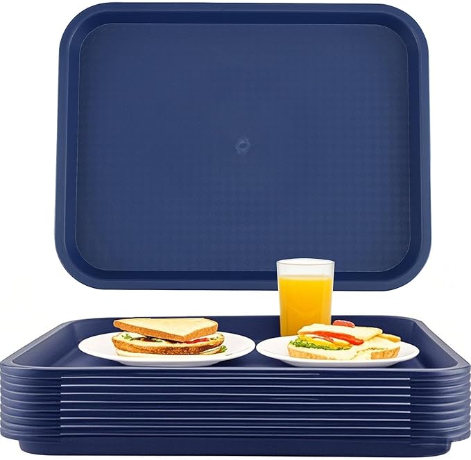 ZOENHOU 6 Pack 16 x 12 Inch Plastic Fast Food Tray,Rectangular Plastic Cafeteria Trays Serving Lunch Trays for Serving Food, Restaurant, Blue