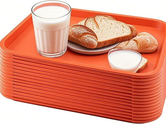 MAHIONG 10 Pack 14x10 Inch Orange Fast Food Tray, Large Rectangular Restaurant Serving Trays, Plastic Cafeteria Trays School Lunch Trays