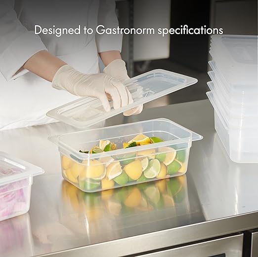 CURTA 6-Pack 1/3 Size 4" Deep Food Pan with Handled Lid – NSF Listed Commercial-Grade Translucent Polypropylene, Stackable Freezer-safe Storage for Restaurants, Catering & Buffets