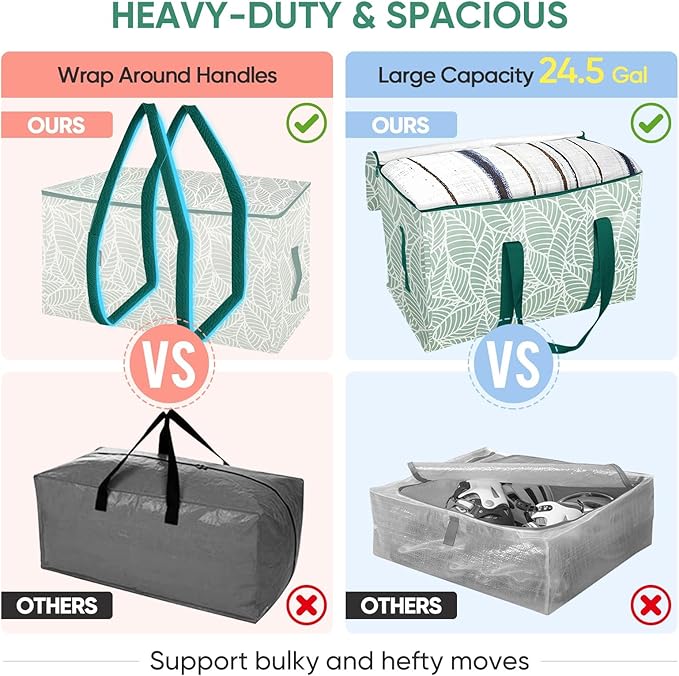 BALEINE 6-Pack Oversized Moving Bags with Reinforced Handles, Heavy-Duty Storage Tote for Clothes, Moving Supplies (Antique Folidage, 6-Pack)