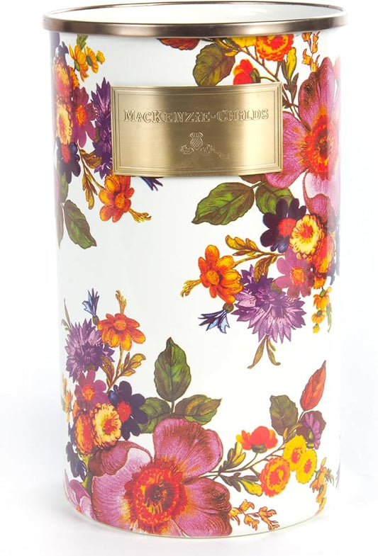 MACKENZIE-CHILDS Enamel Utensil Holder, Kitchen Utensil Holder for Countertop, Storage Caddy, White Flower Market