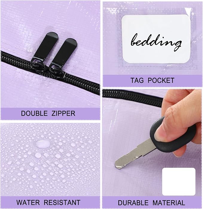 4 Pcs 24 Gallon Extra Large Moving Bags Heavy Duty Storage Bag with Strong Zipper Handle Foldable XXL Jumbo Storage Tote Packing Moving Box for College Dorm Travel Cloth Duffle (Purple)