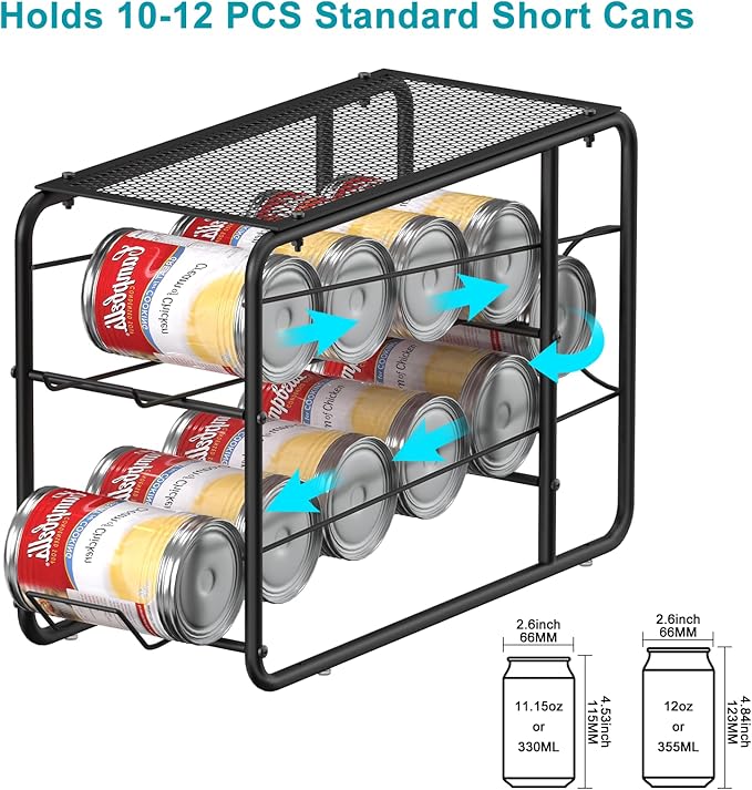 MOOACE 4 Pack Can Organizer for Pantry, Stackable Soda Can Dispenser Rack, Pantry Organizer Canned Food Storage Holder for Kitchen Refrigerator Cabinet, Black
