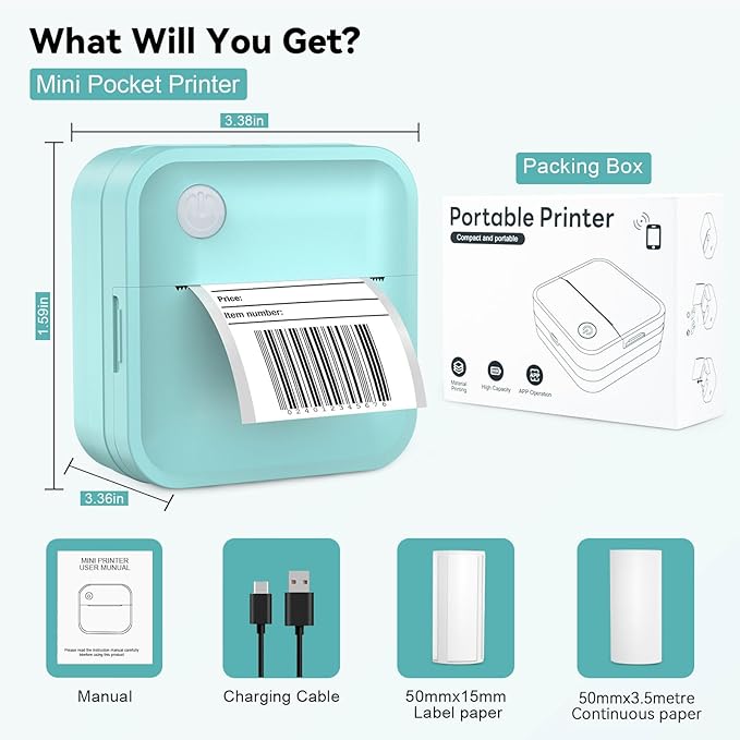 Label Maker Machine with Tape - Inkless Mini Bluetooth Label Printer with Multiple Templates, Wide Waterproof Labels, Portable Thermal Sticker Labeler for School Home Office Kitchen Organization