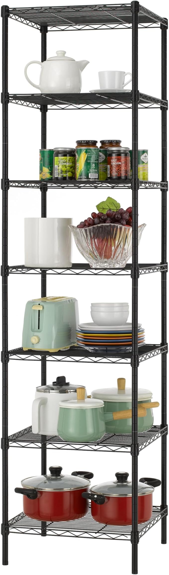 Finnhomy Heavy Duty 7 Tier Wire Shelving, 18x18x72 inches 7 Shelves Storage Rack with Thicken Steel Tube, Pantry Shelves for Storage, Adjustable Metal Shelving Unit, NSF Certified, Black