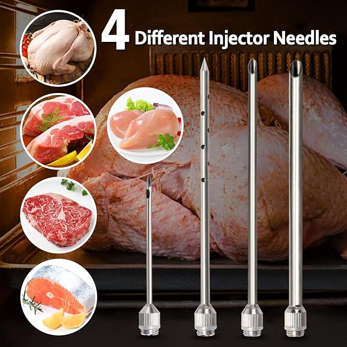 BSQ MONSTER Meat Injector Syringe Kit with 4 Professional Marinade Injector Needles for BBQ Grill Smoker, Turkey and Brisket; 2-oz Large Capacity, Including Paper User Manual, Recipe E-Book (PDF)