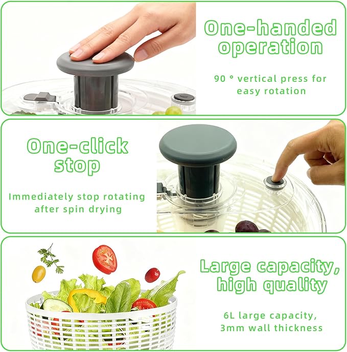 Salad Spinner, Lettuce Spinner with Push-Button Lid and Non-Slip Base, Vegetable & Fruit Washer Bowl, Efficient Spin Dryer and Strainer for Salad Greens and Fruits (3.8QT)