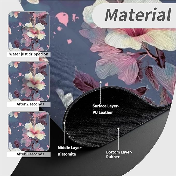 Kitchen Sink Splash Guard，Japanese camellia butterfly Faucet Mat Sink Gadgets-Super Absorbent Fast Drying Mat Drip Catcher for Kitchen, Bathroom,Sink Mat, Dish Drying Mat, Bathroom(15" X 5.5" )