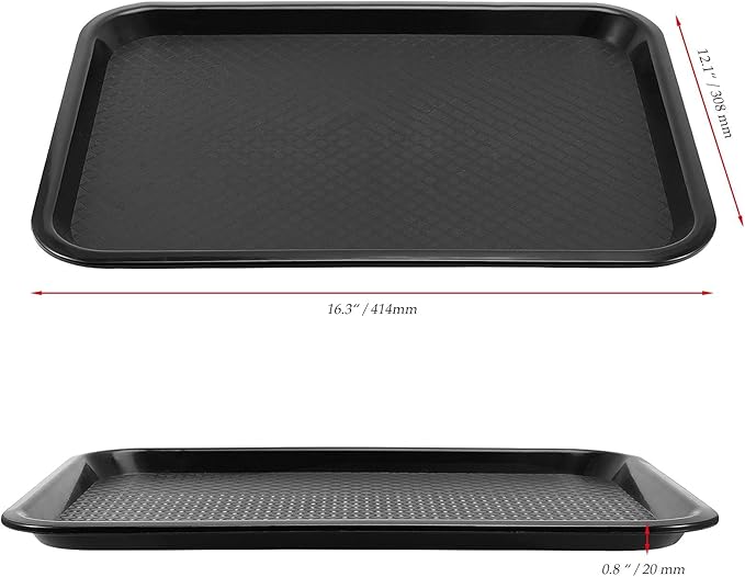 JOIKIT 8 Pack 12 x 16 Inch Fast Food Trays, Plastic Fast Food Serving Trays Rectangular Cafeteria Tray Textured Food Serving Trays for Commercial, Home Use, Black