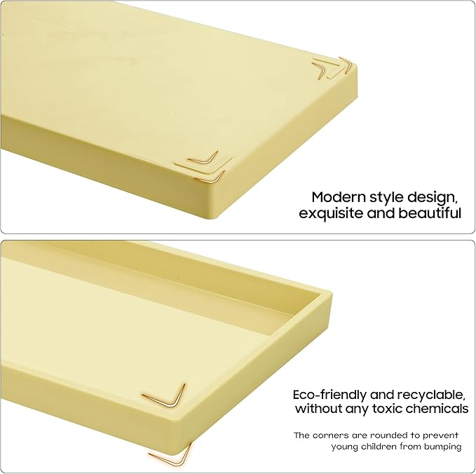 Mriluvy Vanity and Bathroom Tray, 7.7" ABS Countertop Organizer,Waterproof Vanity Tray for Toilet Tank,Perfume,Soap,Keys,Bathroom Accessories,Kitchen and Bath Trays,Non Slip Small Trays,Gold