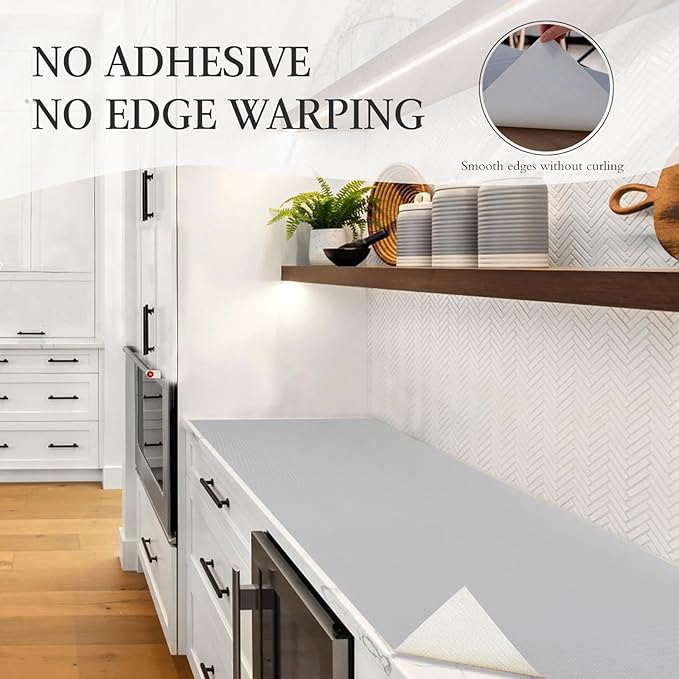 Beautysaid Shelf and Drawer Liner for Kitchen Cabinet, Non Adhesive Non Slip Shelf Paper Waterproof Washable Thickened for Dresser Pantry Shelve Bathroom Protector Liner(Light Grey,18 in x 10 FT)