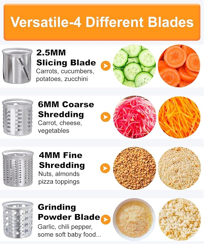 FavorKit Stainless Steel Salad Maker Attachment for KitchenAid Mixers, Large Slicer Shredder & Cheese Grater Accessories with 4 Blades,Dishwasher Safe