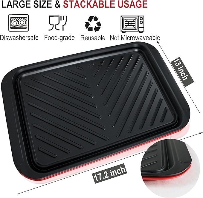 Czlizdyt Large Grilling Prep and Serve Trays, BBQ Platter for Raw and Cooked Food, Melamine Serving Trays for Food, Set of 2, Black and Red, Napkin and Cleaning Clothes Included