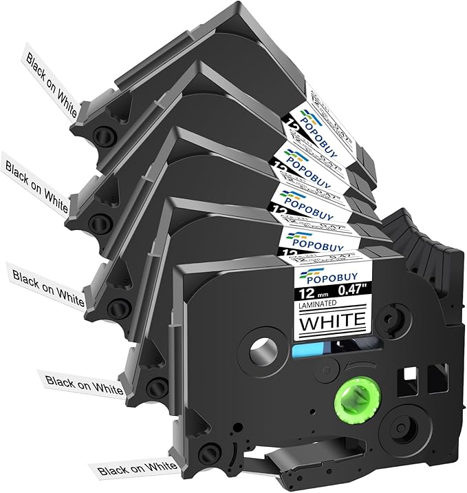 12mm 0.47 Laminated White Tape Compatible for Brother P-Touch TZ231 TZ-231 TZe-231 TZe231 1/2'' Label Tape for PT-D210 PT-D220 PT-D400 PT-D600 PT-H110 Label Maker, 5 Pack