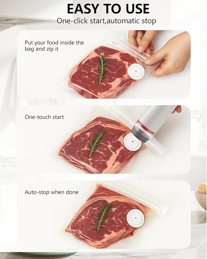 Vacuum Sealer for Food with 30 Reusable Vacuum Bags, 6X Freshness Lock, Cordless Compact Handheld Vacuum Sealer Machine for Kitchen