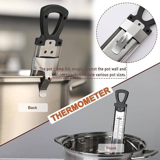 Maple Syrup Cone Filter Holder Stand with Thermometer, Stainless Steel Filter Strainer with 20pcs Cone Filter Paper & Folding Arms for Maple Syrup Making and Filtration of Cooking Oil, Kitchen