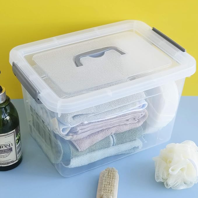 6-Pack Clear Plastic Storage Latch Box with Lids, 10 L